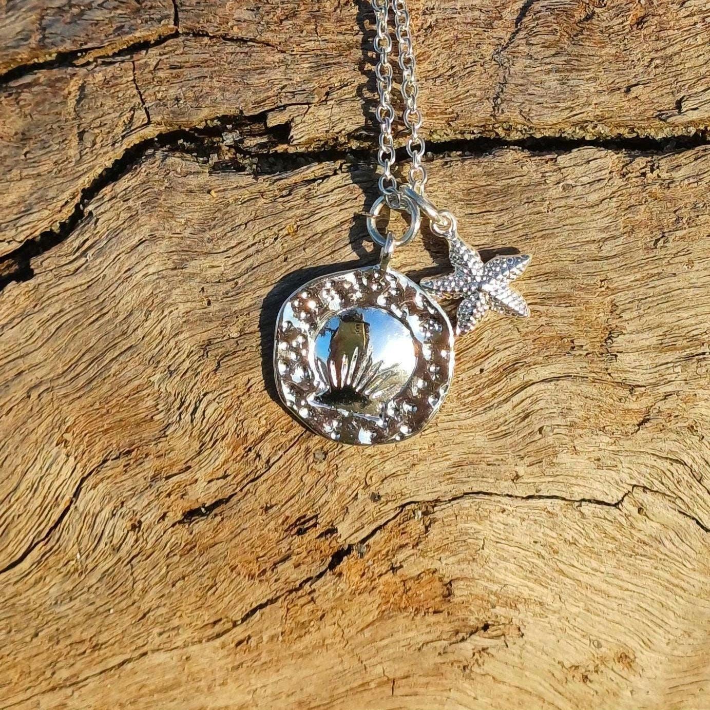 Summer Seashell Necklace with Mini Starfish Charm, Silver-Plated Tarnish Resistant, Surfer Accessory