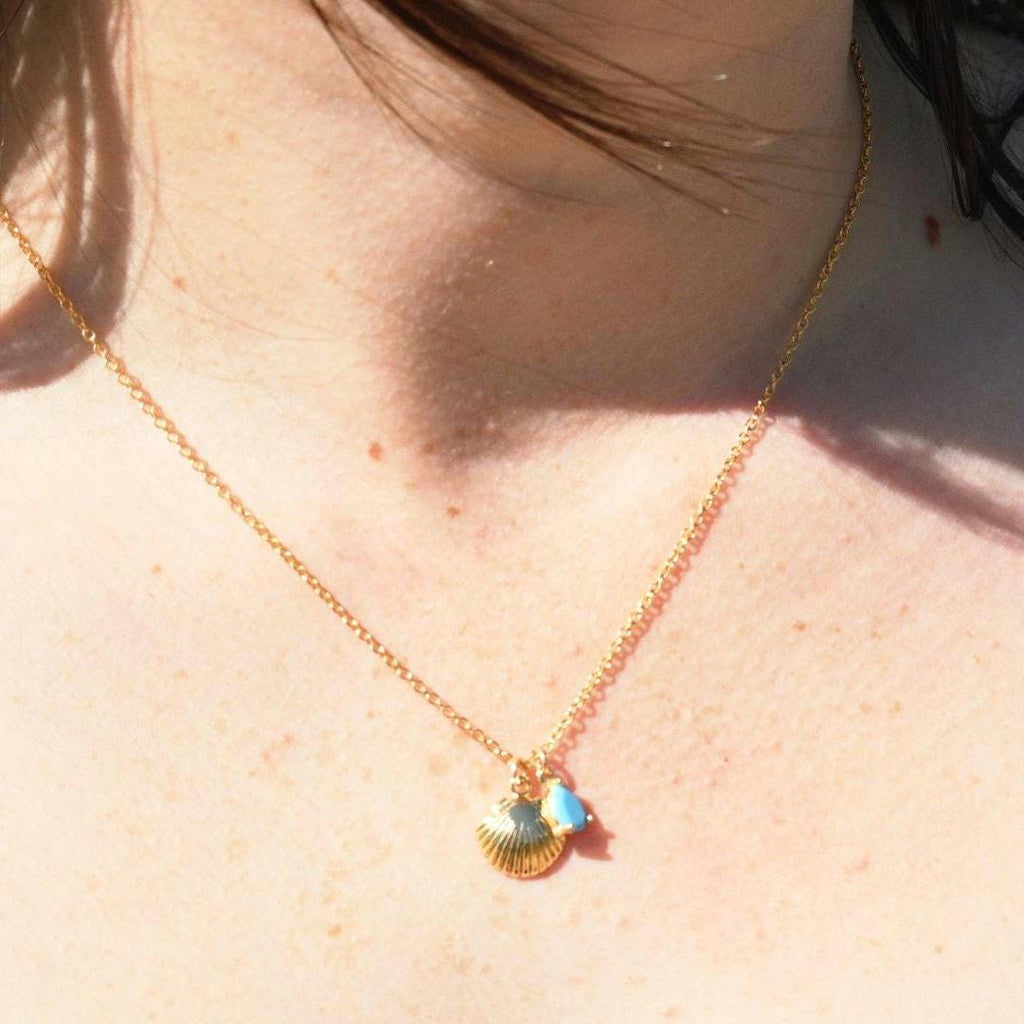 Turquoise & Shell Necklace , Gold-Plated Tarnish Resistant, Beach Jewellery