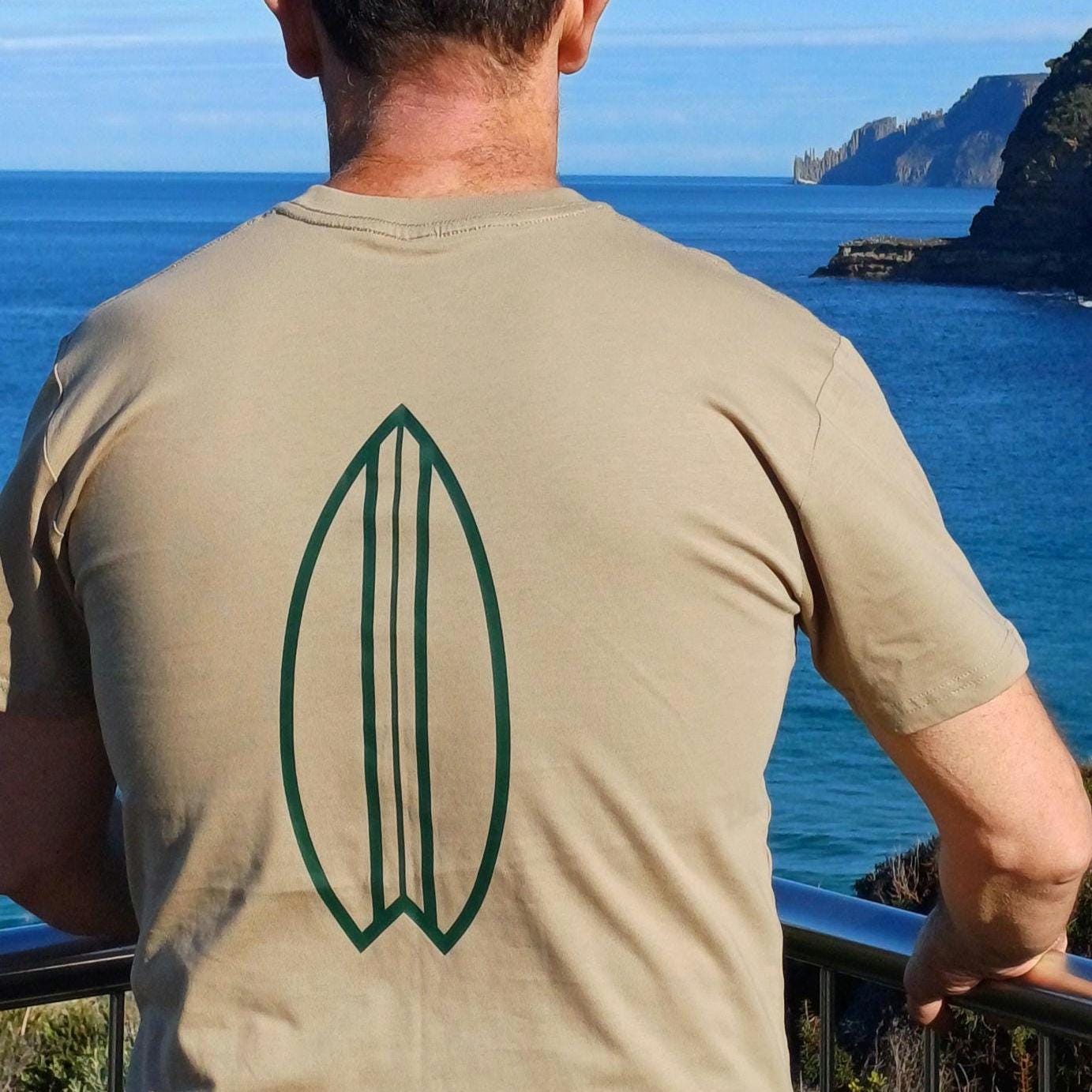 Vintage Surfboard T-Shirt, Tan AS Colour Staple Tee, Retro Coastal Brand