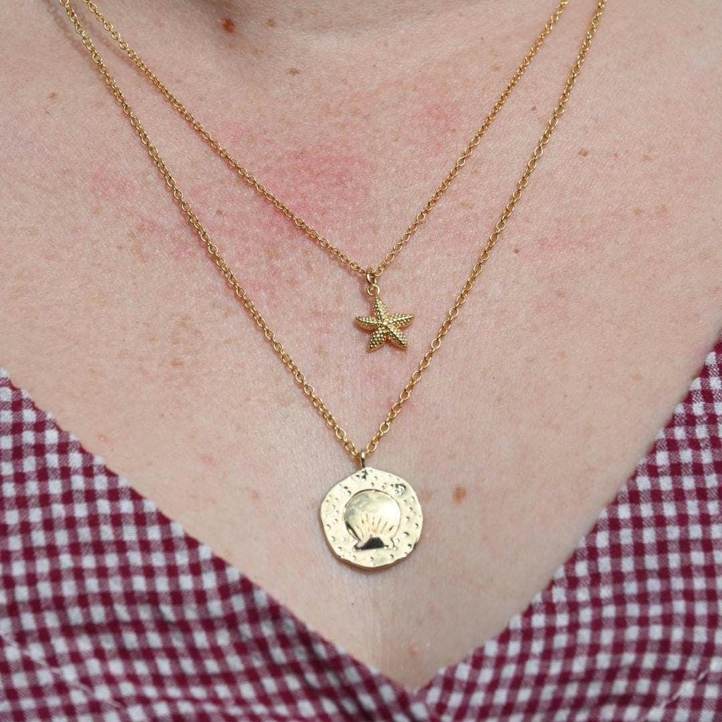 Ocean Necklace Set, Gold- Plated Seashell and Dainty Starfish, Tarnish Resistant Layered Jewellery