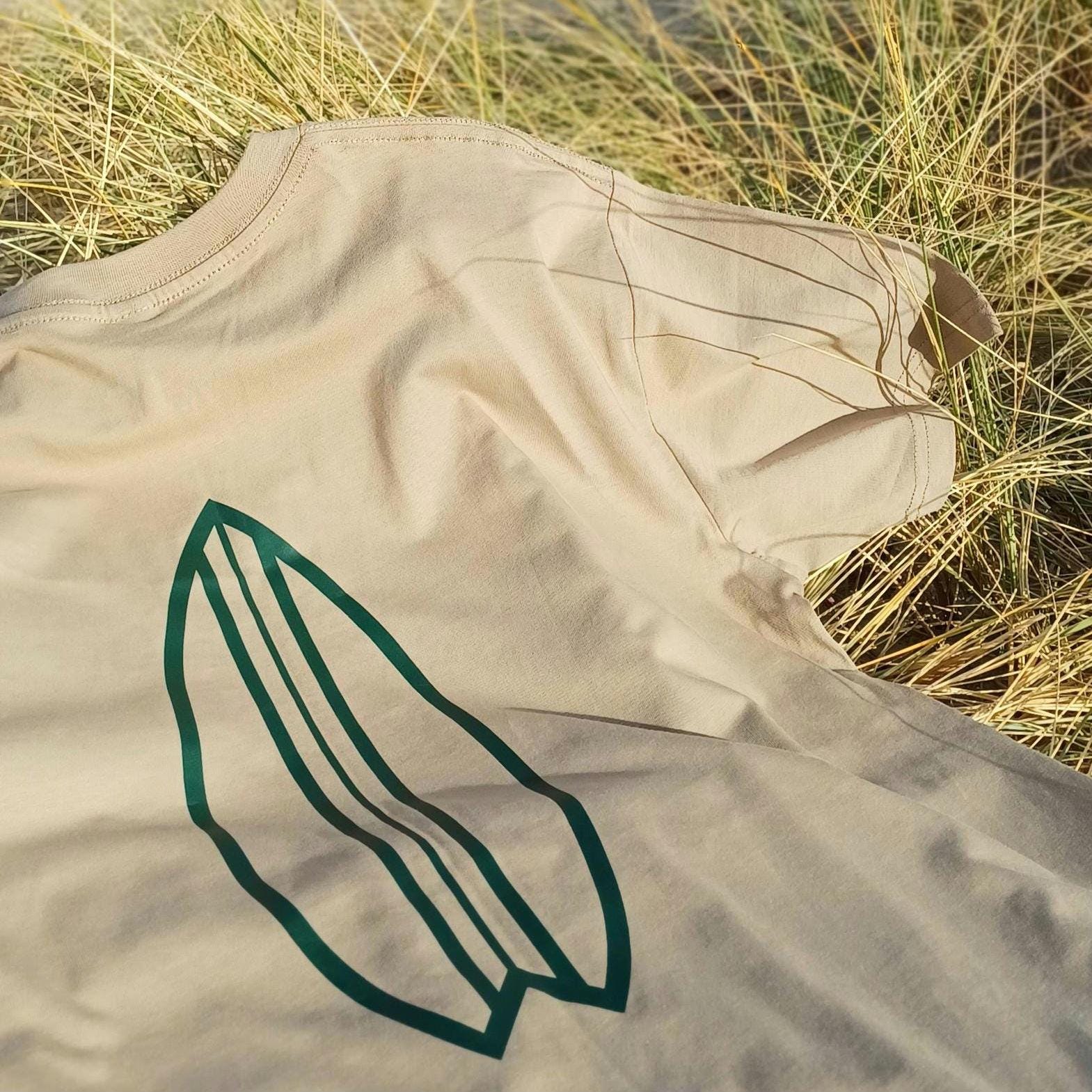 Vintage Surfboard T-Shirt, Tan AS Colour Staple Tee, Retro Coastal Brand