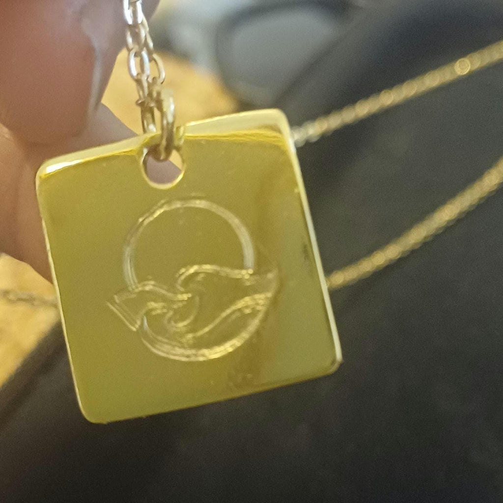 Sunset Square Pendant Necklace Hand Stamped, Gold Plated