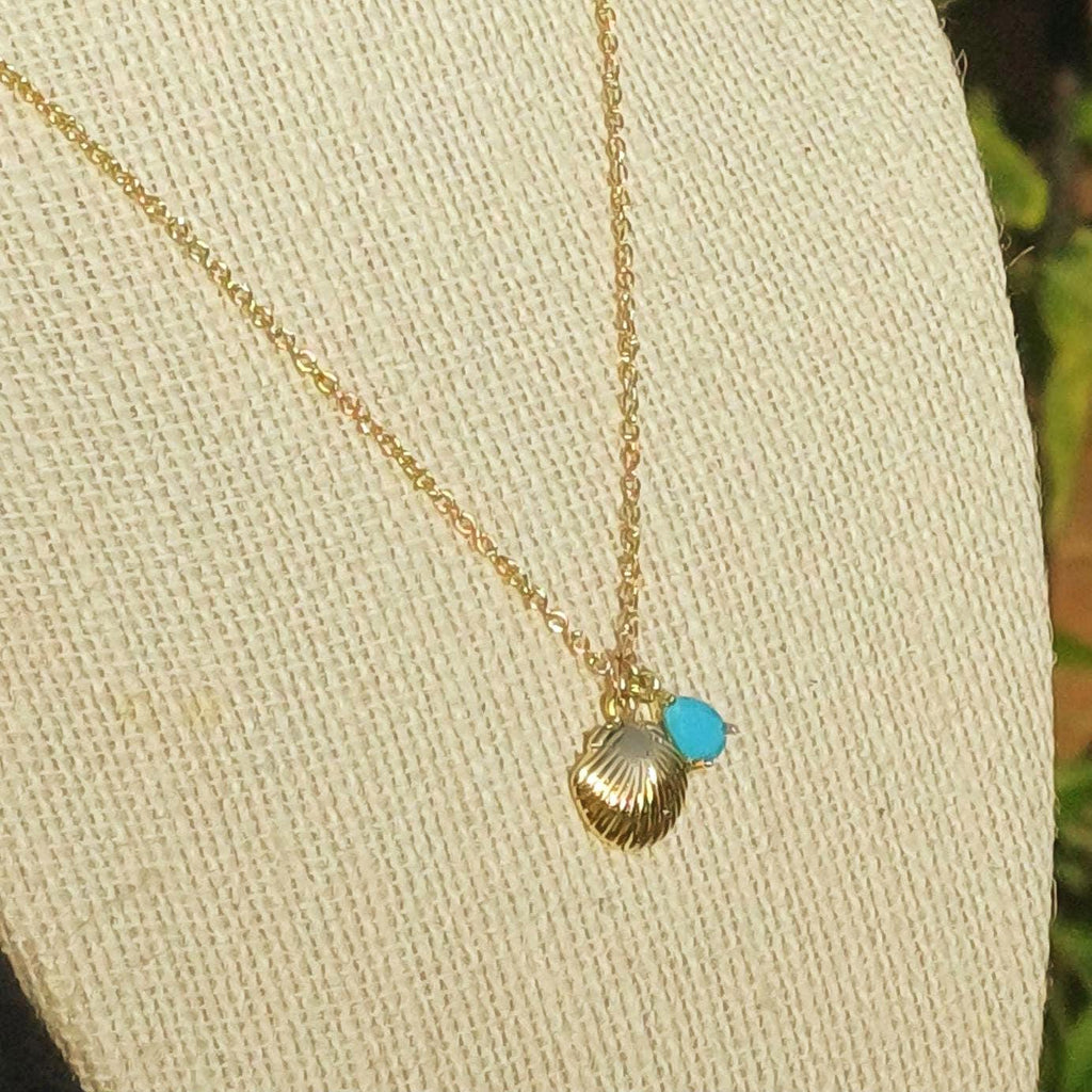 Turquoise & Shell Necklace , Gold-Plated Tarnish Resistant, Beach Jewellery