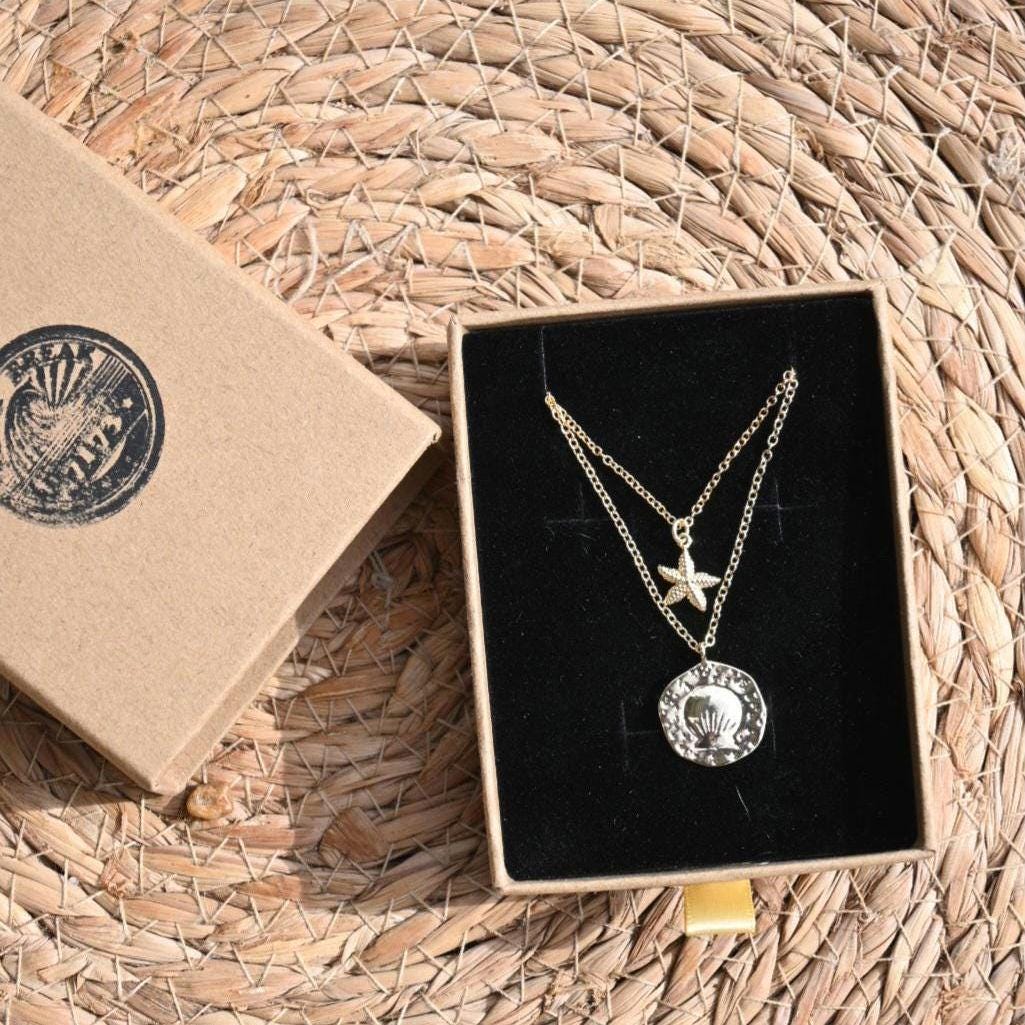 Ocean Necklace Set, Gold- Plated Seashell and Dainty Starfish, Tarnish Resistant Layered Jewellery