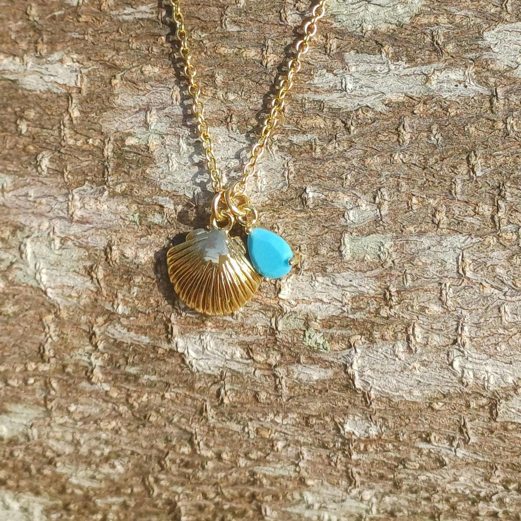Turquoise & Shell Necklace , Gold-Plated Tarnish Resistant, Beach Jewellery