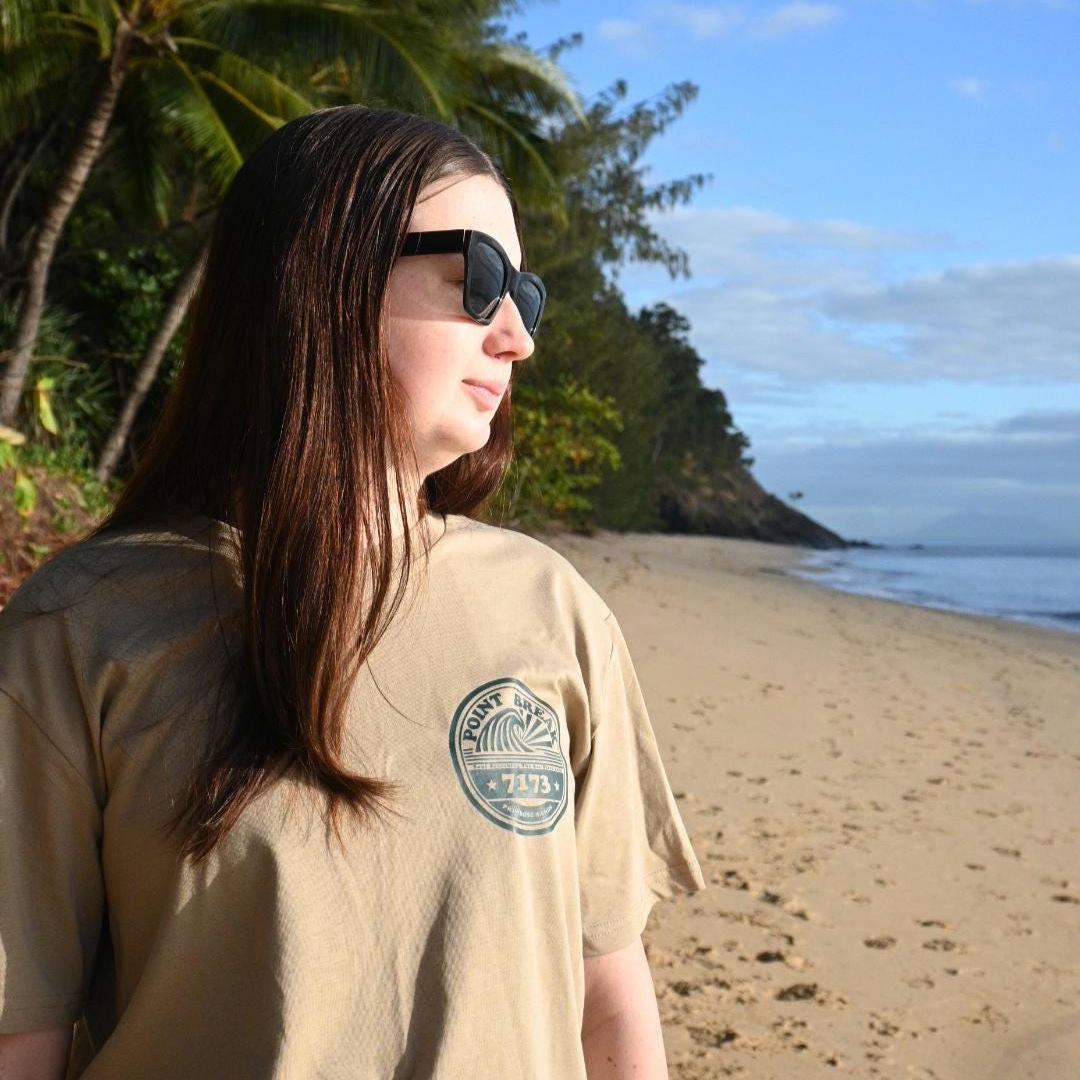 Vintage Surfboard T-Shirt, Tan AS Colour Staple Tee, Retro Coastal Brand