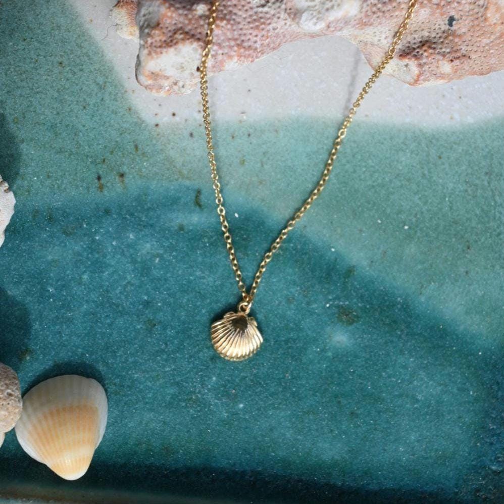 Coastal Seashell Necklace, Gold Plated Tarnish Resistant, Surfer Accessory