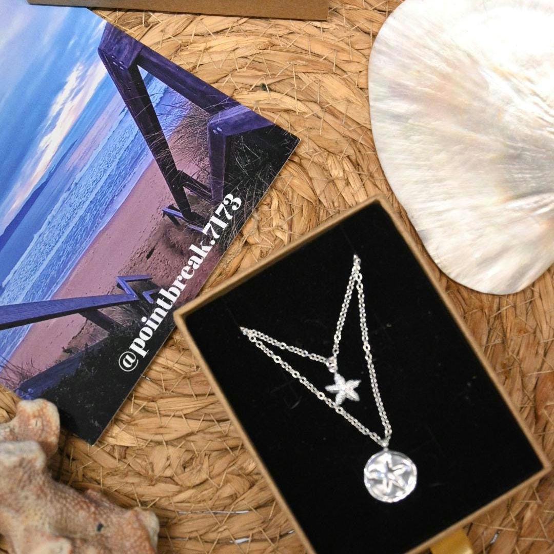 Silver Plated Starfish Necklace Set, Tarnish Resistant Layered Jewelry