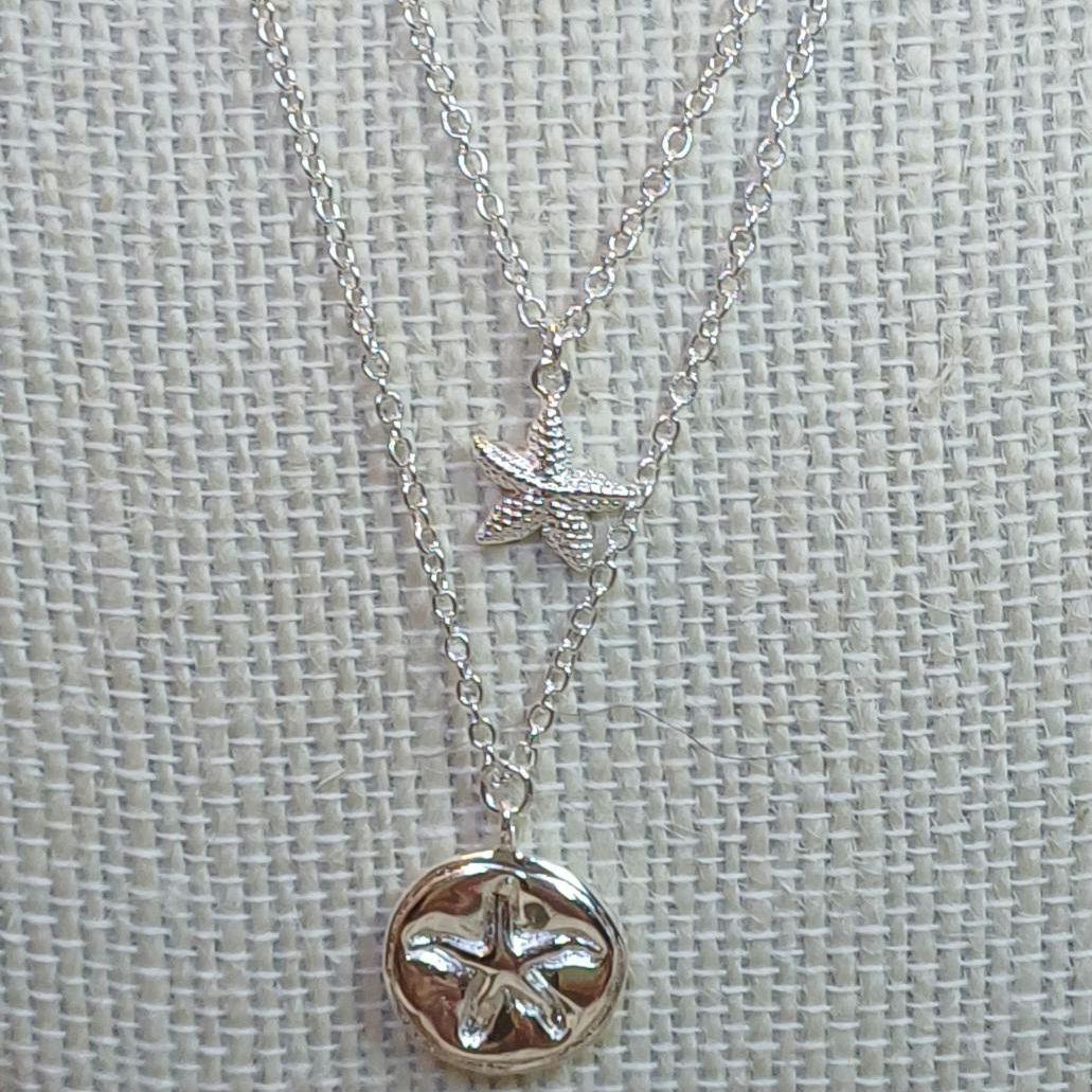 Silver Plated Starfish Necklace Set, Tarnish Resistant Layered Jewelry