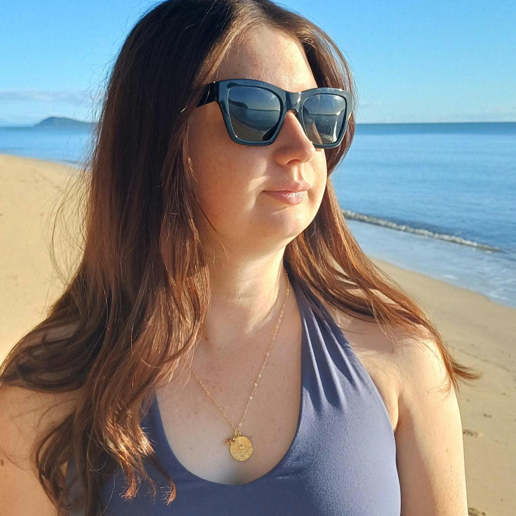 Sunrise Necklace with Mini Starfish, Gold-Plated Tarnish Resistant, Coastal Style