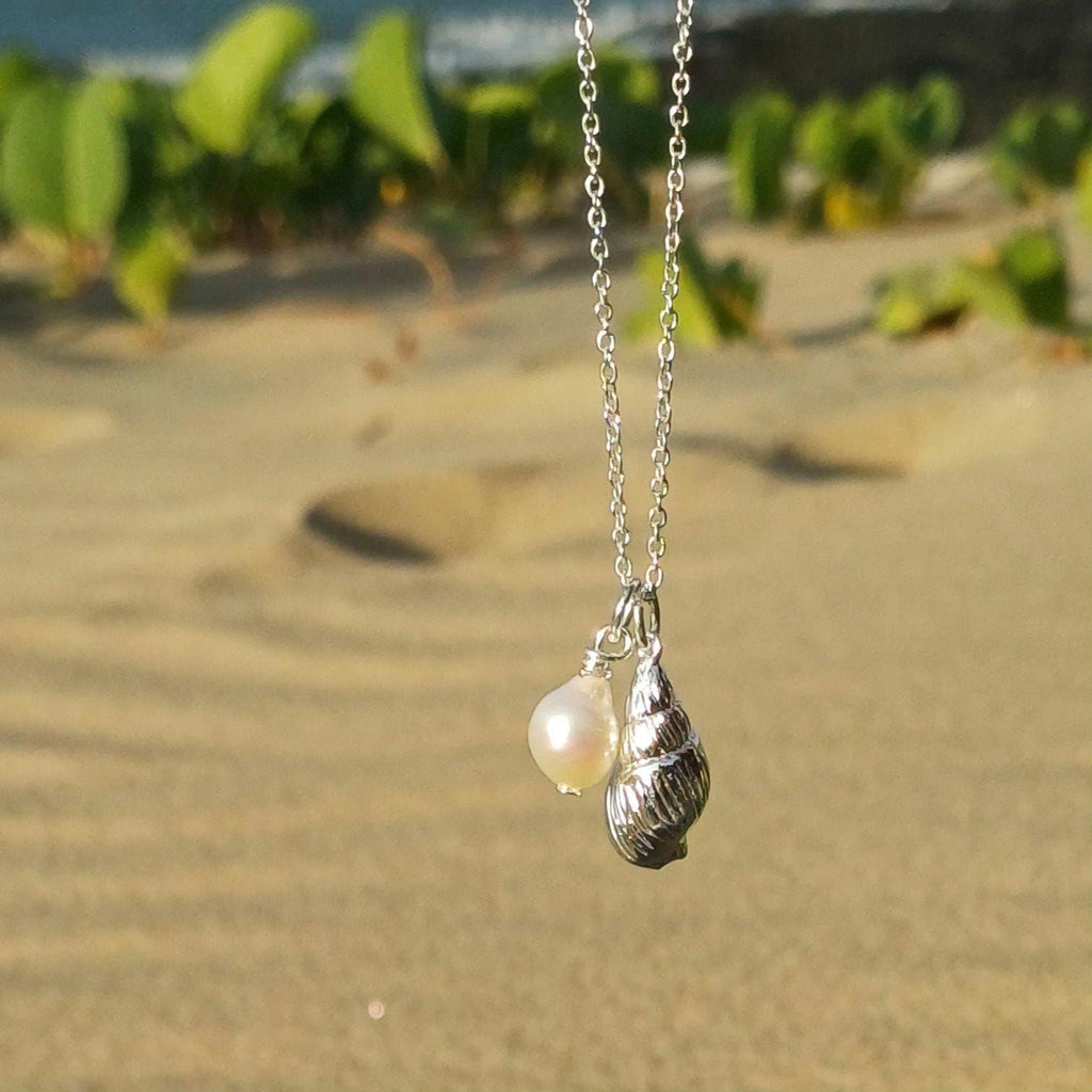 Freshwater Pearl with Seashell, Tarnish Resistant Silver-Plated Charm, Beach Wedding Jewellery