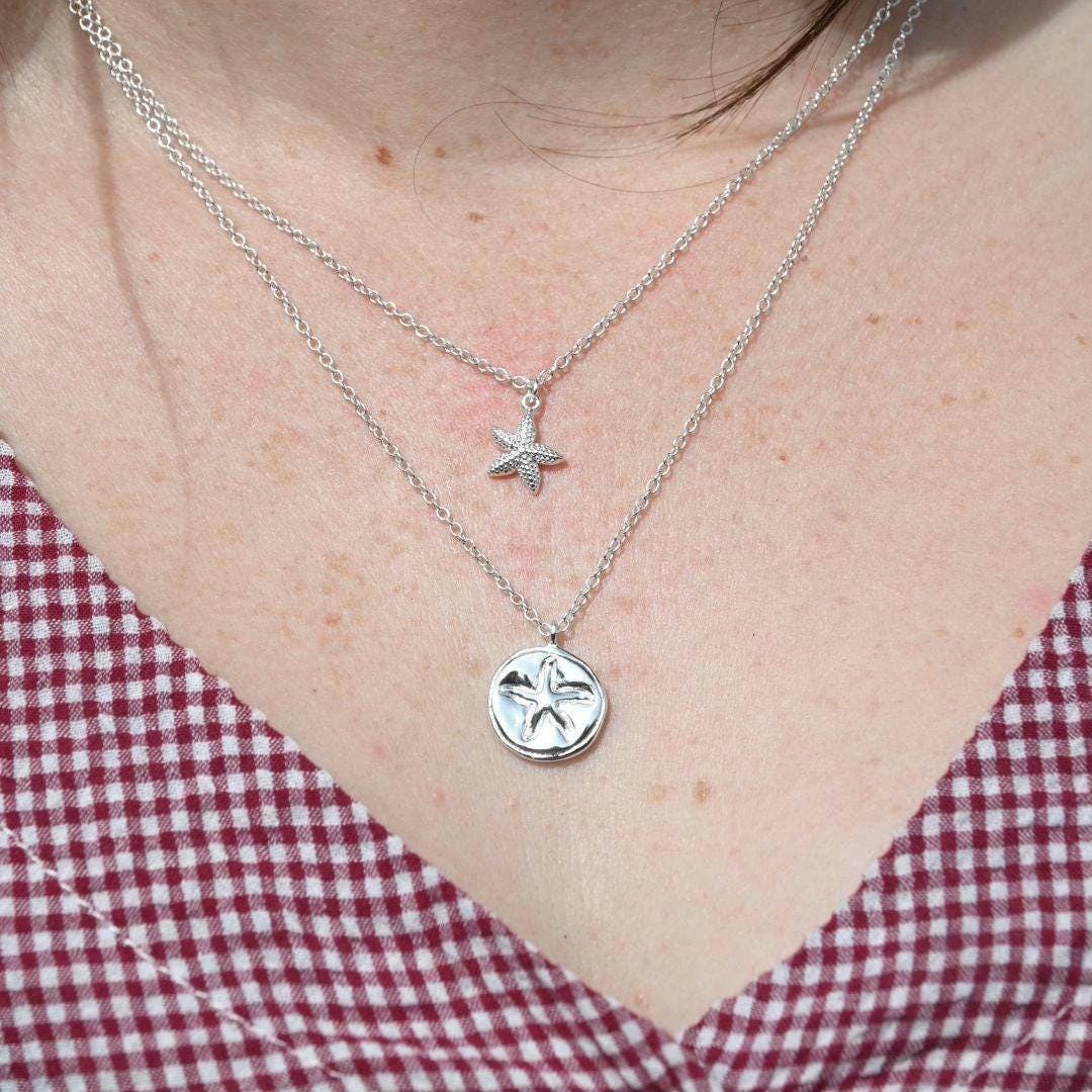 Silver Plated Starfish Necklace Set, Tarnish Resistant Layered Jewelry