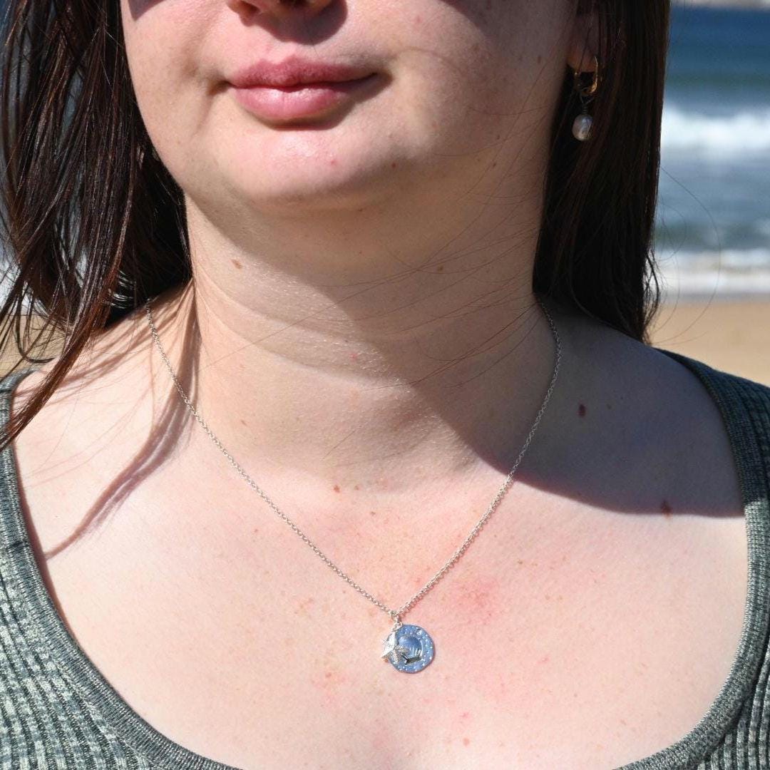 Summer Seashell Necklace with Mini Starfish Charm, Silver-Plated Tarnish Resistant, Surfer Accessory