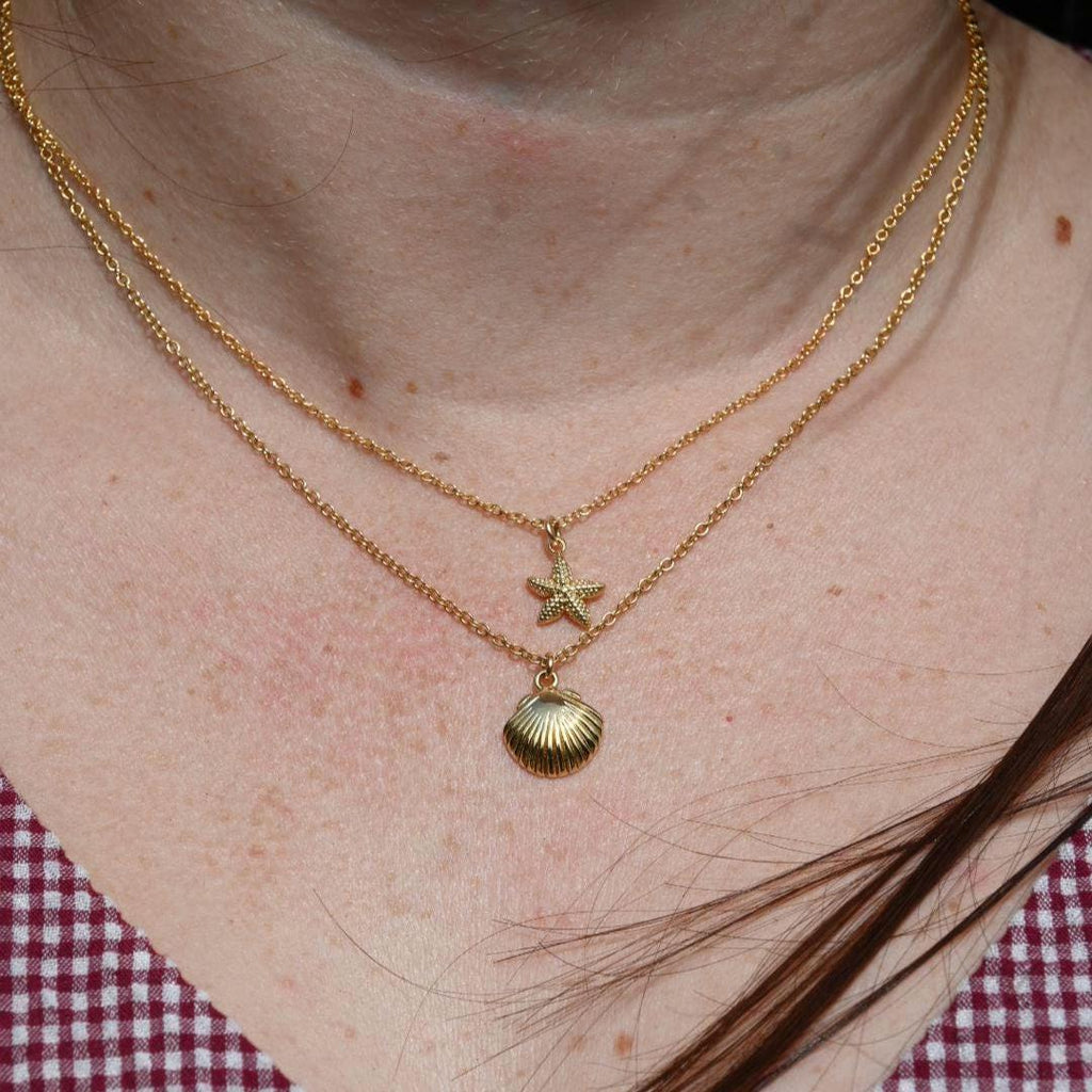 Coastal Seashell Necklace, Gold Plated Tarnish Resistant, Surfer Accessory