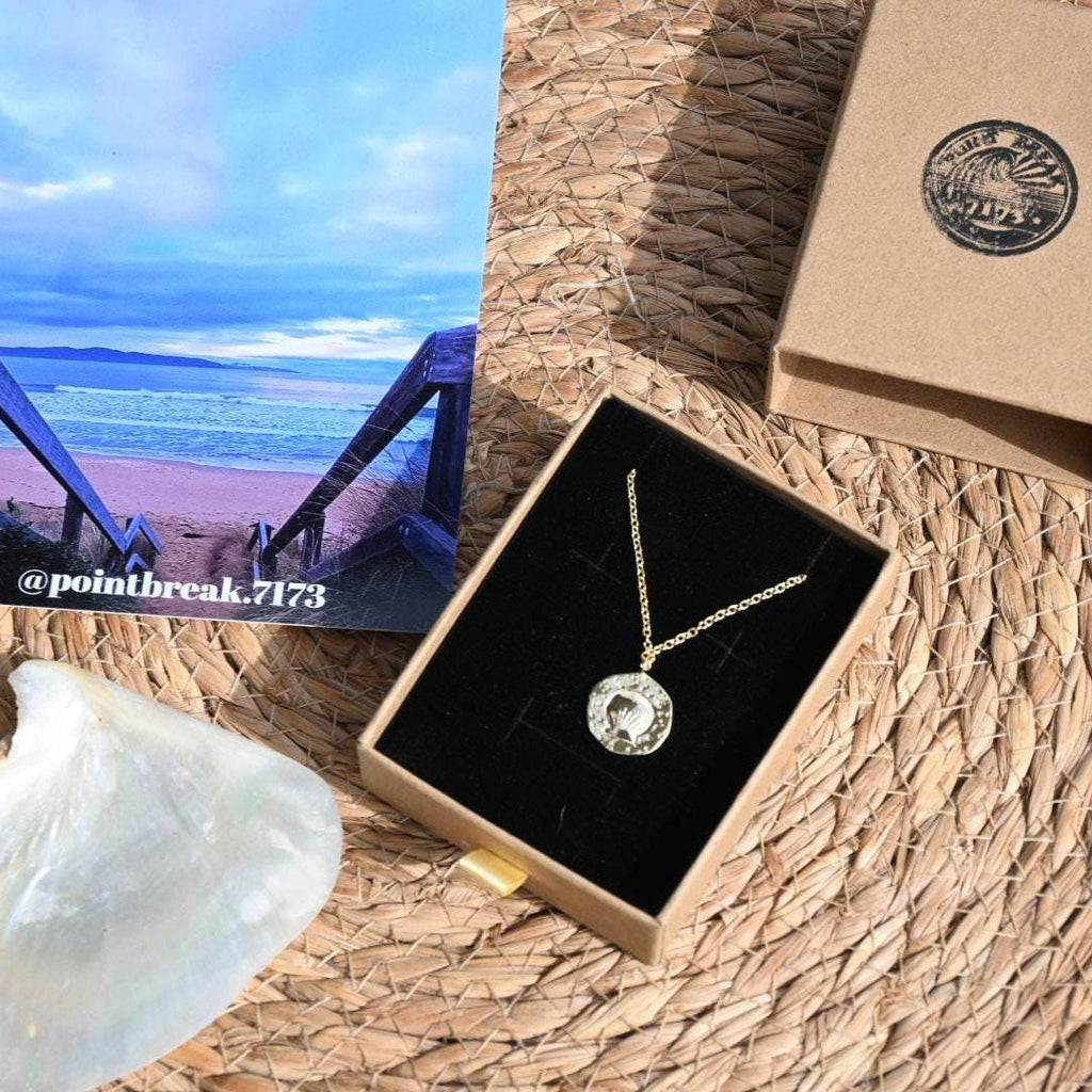 Sand Dollar Square Pendant Necklace Hand Stamped, Gold Plated