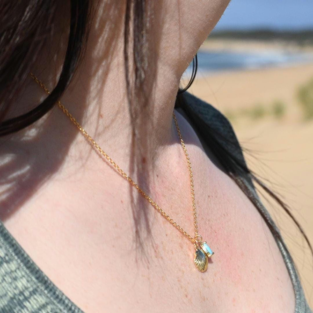 Turquoise & Shell Necklace , Gold-Plated Tarnish Resistant, Beach Jewellery
