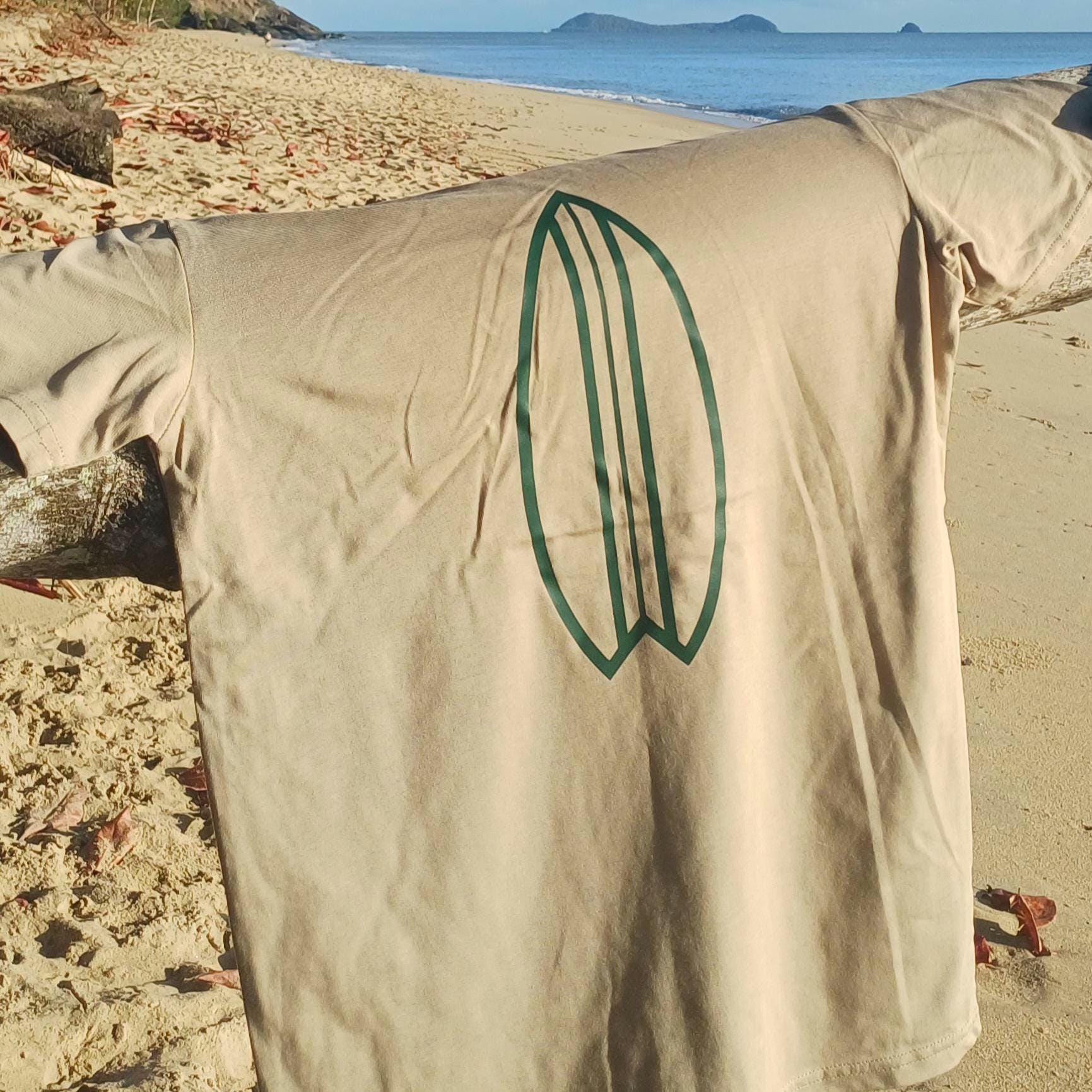 Vintage Surfboard T-Shirt, Tan AS Colour Staple Tee, Retro Coastal Brand