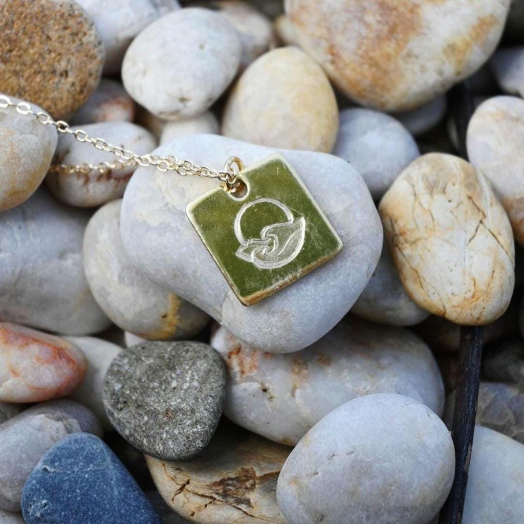 Sunset Square Pendant Necklace Hand Stamped, Gold Plated