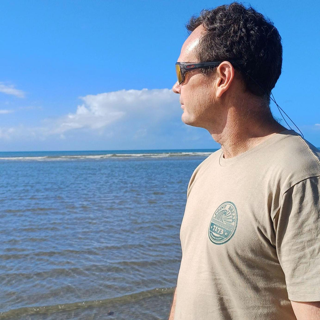 Vintage Surfboard T-Shirt, Tan AS Colour Staple Tee, Retro Coastal Brand