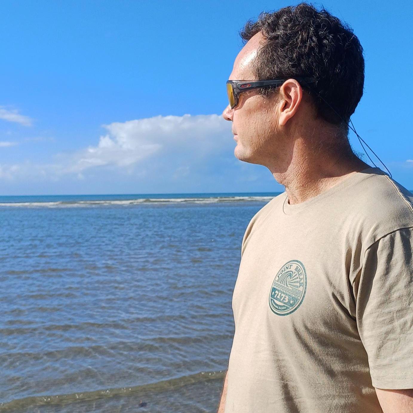 Vintage Surfboard T-Shirt, Tan AS Colour Staple Tee, Retro Coastal Brand