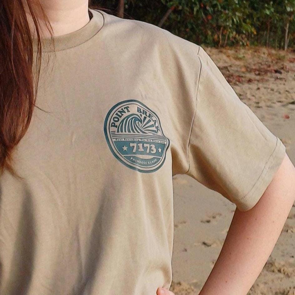 Vintage Surfboard T-Shirt, Tan AS Colour Staple Tee, Retro Coastal Brand