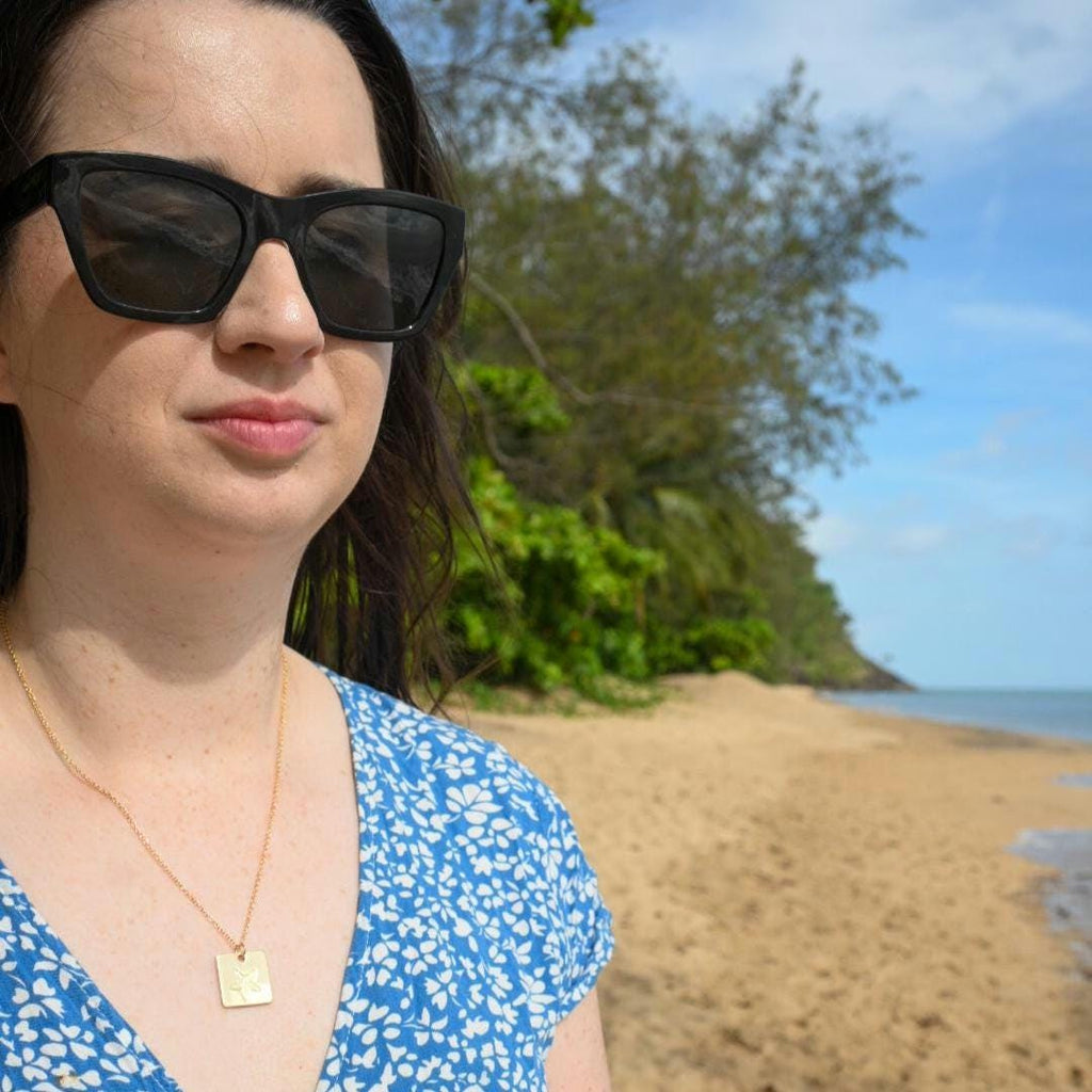 Sunset Square Pendant Necklace Hand Stamped, Gold Plated