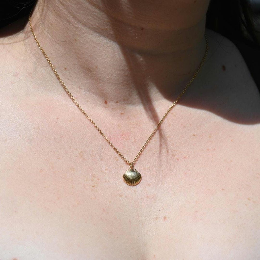 Coastal Seashell Necklace, Gold Plated Tarnish Resistant, Surfer Accessory