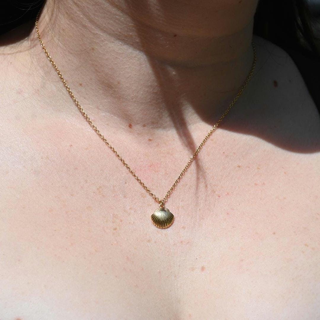 Coastal Seashell Necklace, Gold Plated Tarnish Resistant, Surfer Accessory