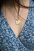 Starfish Square Pendant Necklace Hand Stamped, Gold Plated