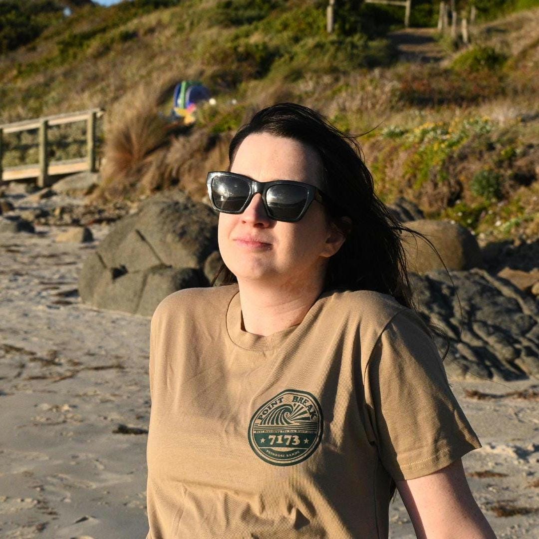 Vintage Surfboard T-Shirt, Tan AS Colour Staple Tee, Retro Coastal Brand